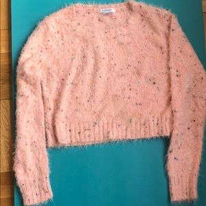 Cropped Pastel Pink Sweater Size M w Colorful Details